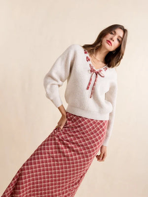 Sadie and Sage Hostess Plaid Lace Trim Sweater