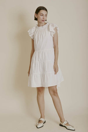 AUREUM Women's Dresses Embroidered Flutter Slv Mini Dress || David's Clothing