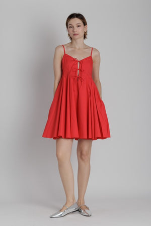 AUREUM Women's Dresses Pleated Poplin Mini Dress W/ Ties