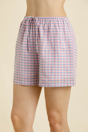 AUREUM Women's Shorts Gingham Shorts with Tie || David's Clothing