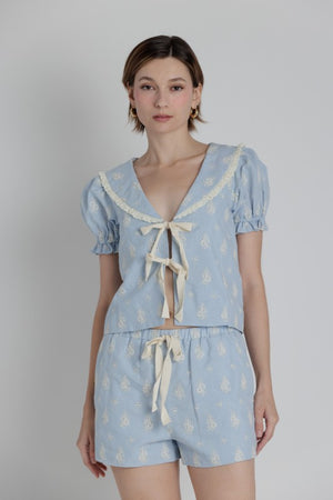 AUREUM Women's Top Floral Top With Ties