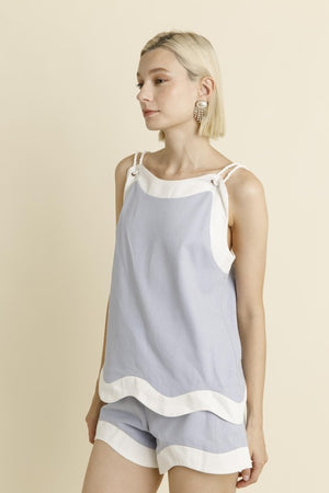 AUREUM Women's Top Linen Wave Hem Top || David's Clothing
