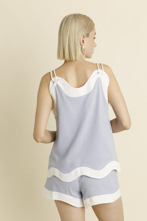AUREUM Women's Top Linen Wave Hem Top || David's Clothing