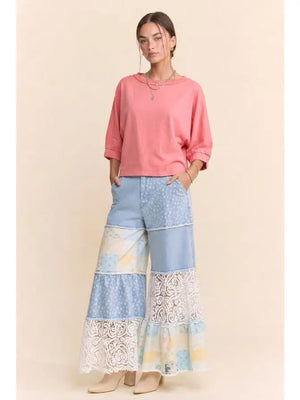 Raw Edge Boat Neck Puff Sleeve Knit Top
