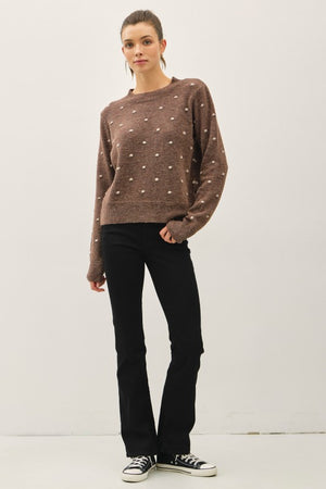 Be Cool LA Women's Sweaters Cozy Dotted Knit Crewneck Sweater