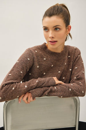 Be Cool LA Women's Sweaters Cozy Dotted Knit Crewneck Sweater