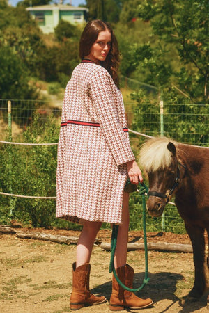 BUCKET LIST Women Jackets Houndstooth Pattern Zip-up Jacket Coat