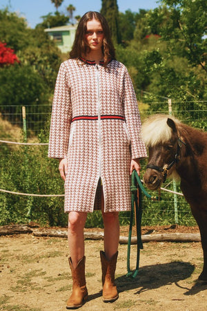 BUCKET LIST Women Jackets Houndstooth Pattern Zip-up Jacket Coat