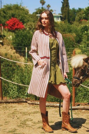 BUCKET LIST Women Jackets Houndstooth Pattern Zip-up Jacket Coat