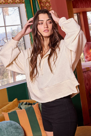 BUCKET LIST Women's Sweaters Lantern Sleeve V-neck Terry Top || David's Clothing