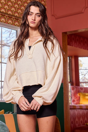 BUCKET LIST Women's Sweaters Lantern Sleeve V-neck Terry Top || David's Clothing