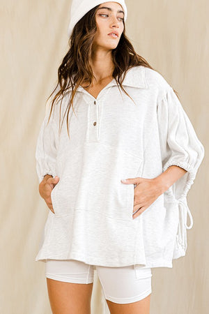 BUCKET LIST Women's Sweaters Oversized Drawstring Tie Sleeves Detail Solid Top || David's Clothing