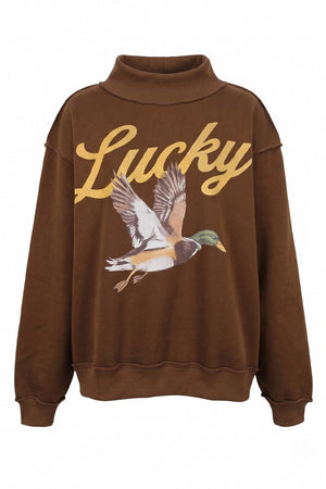 BUCKET LIST Women's Sweatshirt CHOCOLAT / S/M Lucky & Mallard Graphic Reversable Mock-neck Sweatshirt IT2594MALLARDSP