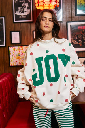BUCKET LIST Women's Sweatshirt JOY Patch Polka-dot Mock-neck Sweatshirt