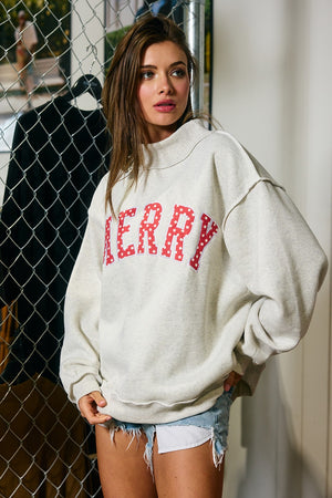 BUCKET LIST Women's Sweatshirt MERRY Polka Dot Varsity Mock Neck Sweatshirt