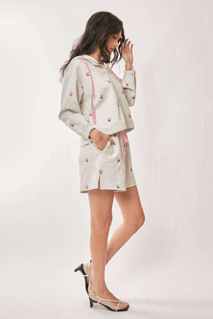 DAVI & DANI Women's Loungewear Ribbon Heart Embroidery Zip Up Hoodie Set || David's Clothing