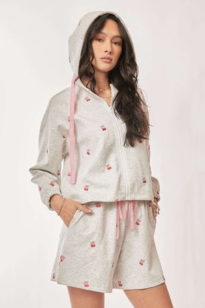 DAVI & DANI Women's Loungewear Ribbon Heart Embroidery Zip Up Hoodie Set || David's Clothing