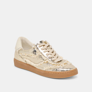 DOLCE VITA Women's Shoes Notice Lace Sneakers Platinum Distressed Leather