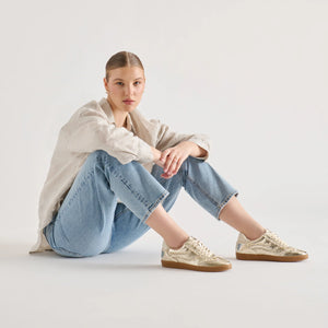 DOLCE VITA Women's Shoes Notice Lace Sneakers Platinum Distressed Leather