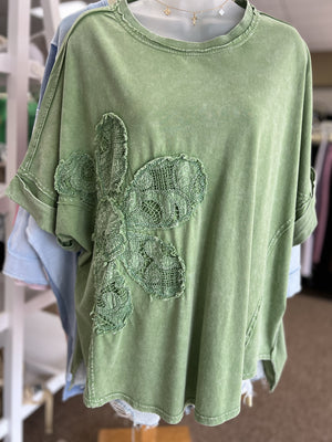 EASEL 21-Women's Knit Top 1-Take pics - Red color needed, ET26221, 214 SHRT SLV LACE FL