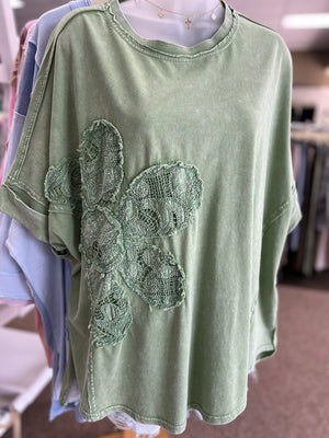 EASEL 21-Women's Knit Top 1-Take pics - Red color needed, ET26221, 214 SHRT SLV LACE FL