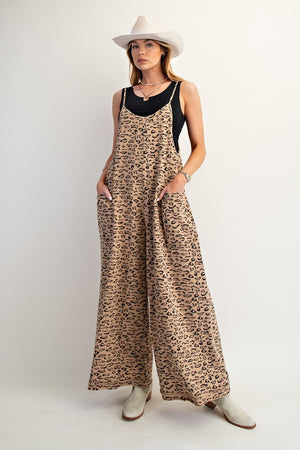 EASEL Women's Jumpsuit Animal Printed Washed Terry Jumpsuit