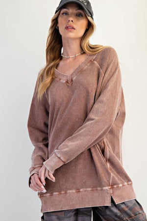EASEL Women's Top Washed Terry Oversized Pullover || David's Clothing