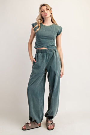 ee:some Women's Top Mineral Washed Short Sleeve Wrap Top || David's Clothing