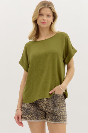 ENTRO INC 22-Women's Woven Top 7-SS/CUFF CREW NECK