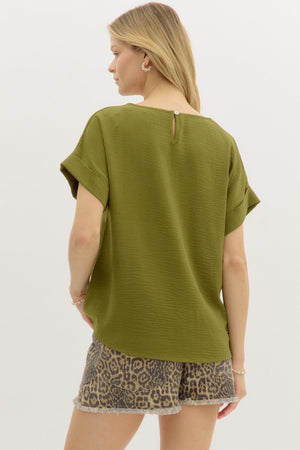 ENTRO INC 22-Women's Woven Top 7-SS/CUFF CREW NECK