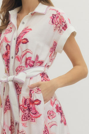 ENTRO INC Women's Dresses 1 - take pics of blue - Floral Print Self-Tie Waist Maxi Dress