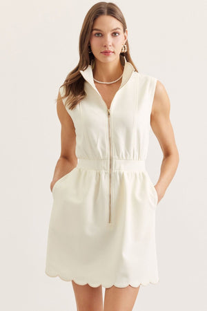 ENTRO INC Women's Dresses CREAM / S Scallop Hem Sleeveless Mini Dress D30394