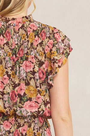 ENTRO INC Women's Dresses Floral Print Mock Neck Short Sleeve Mini Dress || David's Clothing