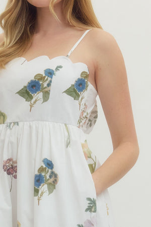 ENTRO INC Women's Dresses Floral Scallop Neckline Sleeveless Midi Dress