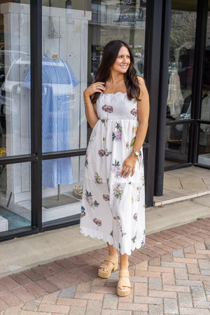 ENTRO INC Women's Dresses Floral Scallop Neckline Sleeveless Midi Dress