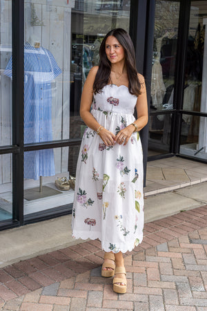 ENTRO INC Women's Dresses Floral Scallop Neckline Sleeveless Midi Dress