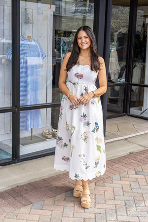 ENTRO INC Women's Dresses Floral Scallop Neckline Sleeveless Midi Dress