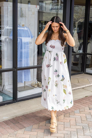 ENTRO INC Women's Dresses Floral Scallop Neckline Sleeveless Midi Dress