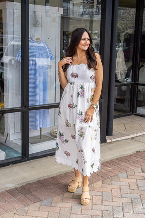 ENTRO INC Women's Dresses Floral Scallop Neckline Sleeveless Midi Dress