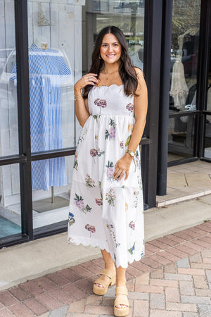 ENTRO INC Women's Dresses Floral Scallop Neckline Sleeveless Midi Dress