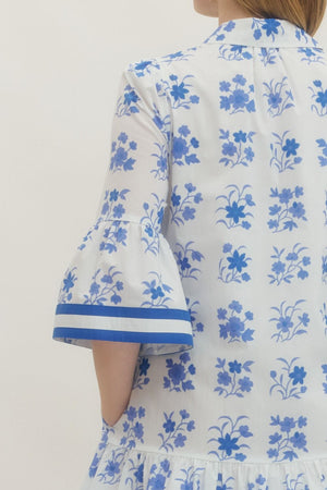 ENTRO INC Women's Dresses Floral Short Sleeve Stripe Hem Mini Dress