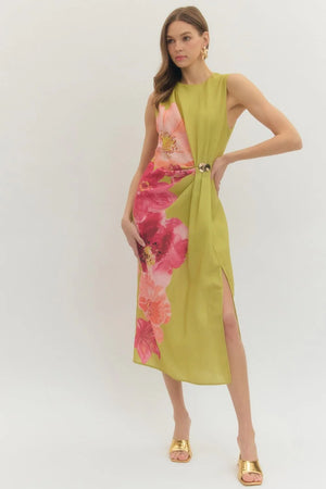 ENTRO INC Women's Dresses Floral Sleeveless Mini Dress With Draped Front Panel