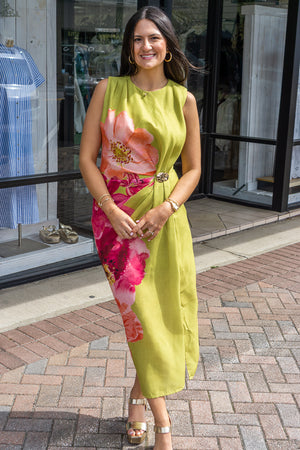 ENTRO INC Women's Dresses Floral Sleeveless Mini Dress With Draped Front Panel