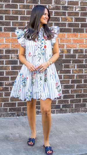 ENTRO INC Women's Dresses Floral Stripe Print Flutter Sleeve Mini Dress