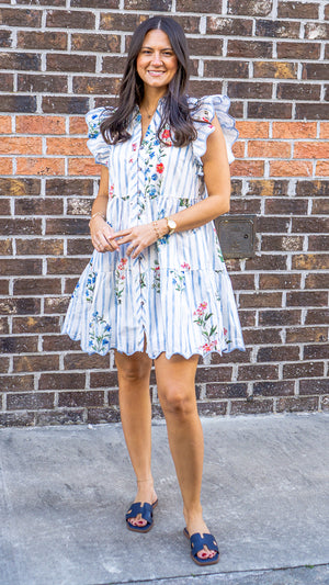 ENTRO INC Women's Dresses Floral Stripe Print Flutter Sleeve Mini Dress