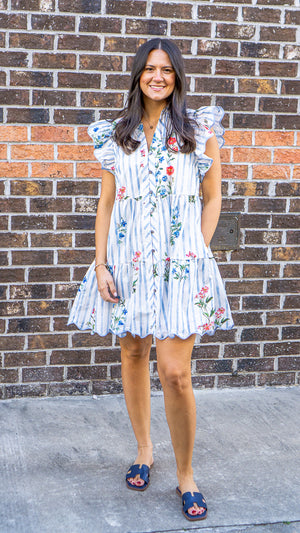 ENTRO INC Women's Dresses Floral Stripe Print Flutter Sleeve Mini Dress