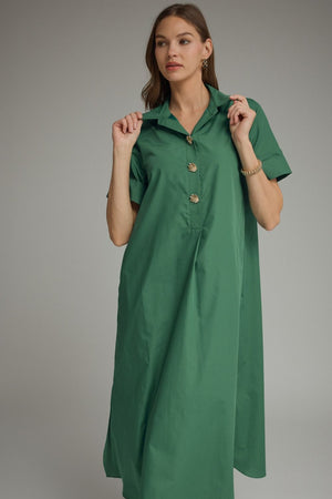 ENTRO INC Women's Dresses Gold Button Solid Short Sleeve Midi Dress
