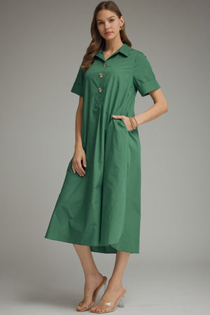 ENTRO INC Women's Dresses Gold Button Solid Short Sleeve Midi Dress