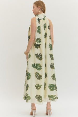 ENTRO INC Women's Dresses Leaf Print Halter Neck Maxi Dress
