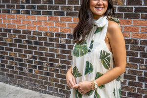 ENTRO INC Women's Dresses Leaf Print Halter Neck Maxi Dress